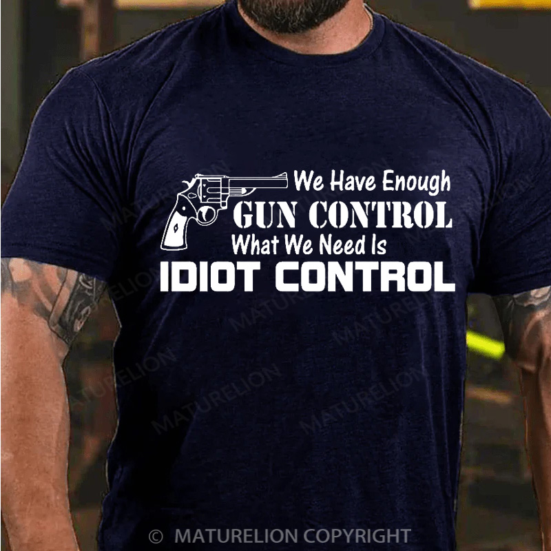 Maturelion Men's T-Shirt Idiot Control Cotton T-Shirt