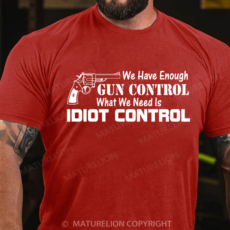 Maturelion Men's T-Shirt Idiot Control Cotton T-Shirt