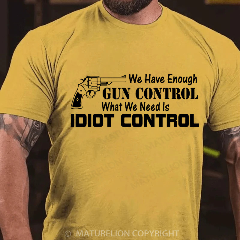 Maturelion Men's T-Shirt Idiot Control Cotton T-Shirt