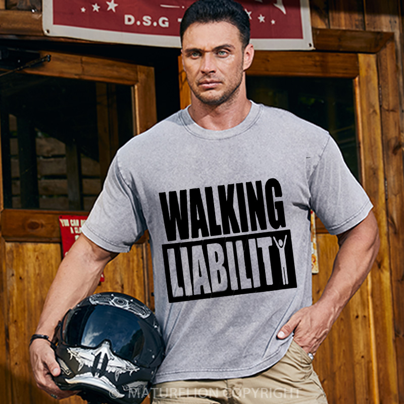 Maturelion Men's T-Shirt Walking Liability Cotton T-Shirt