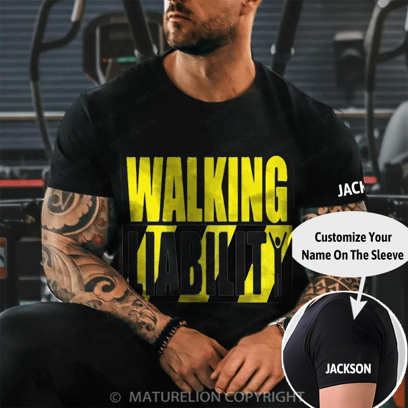 Maturelion Men's T-Shirt Walking Liability Cotton T-Shirt