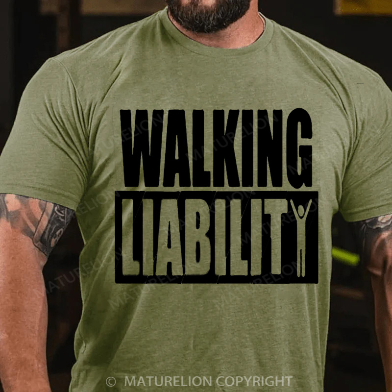 Maturelion Men's T-Shirt Walking Liability Cotton T-Shirt