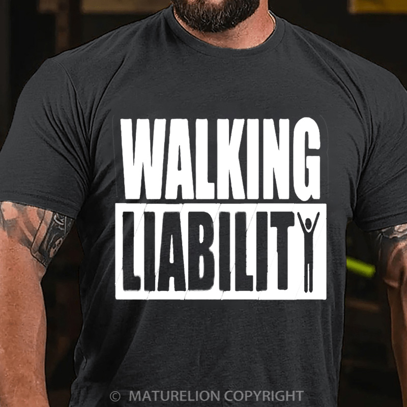 Maturelion Men's T-Shirt Walking Liability Cotton T-Shirt