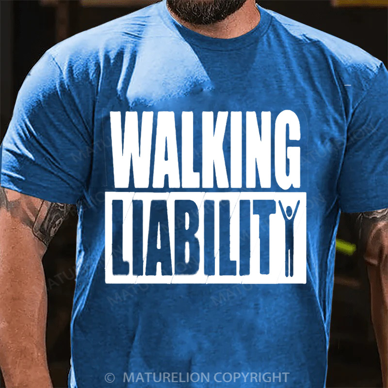 Maturelion Men's T-Shirt Walking Liability Cotton T-Shirt