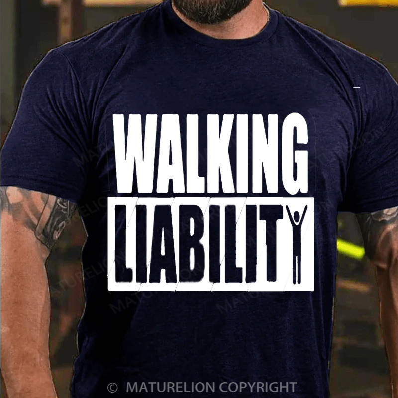 Maturelion Men's T-Shirt Walking Liability Cotton T-Shirt