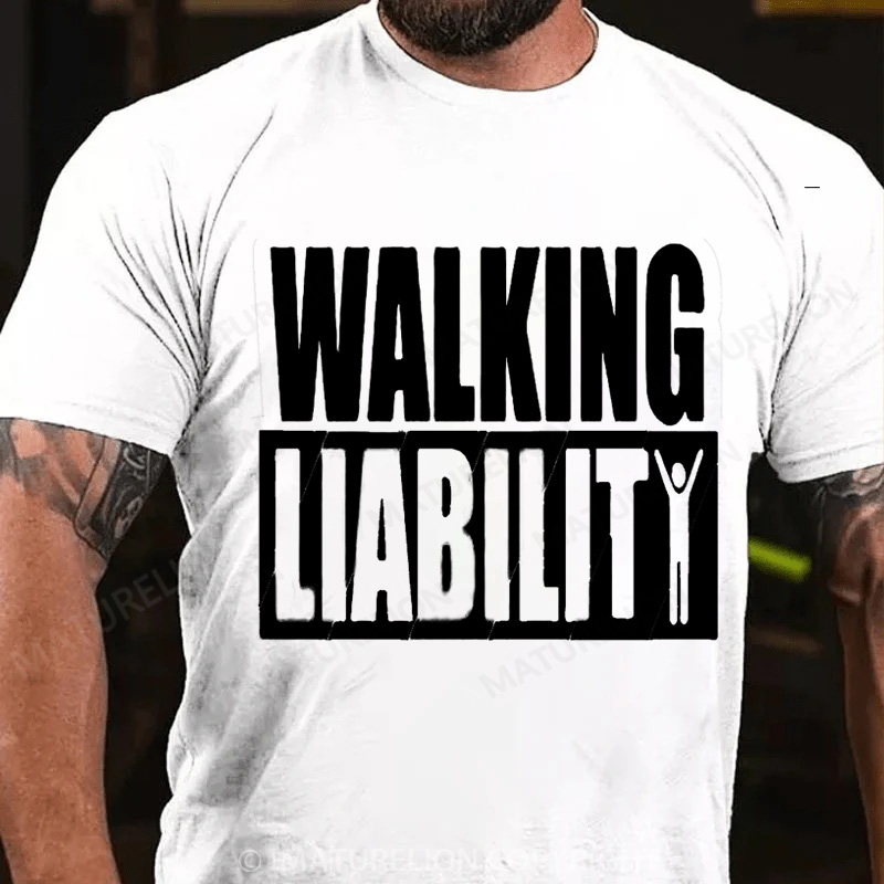 Maturelion Men's T-Shirt Walking Liability Cotton T-Shirt