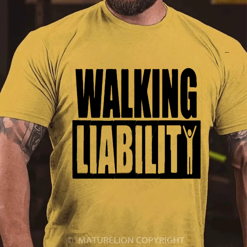 Maturelion Men's T-Shirt Walking Liability Cotton T-Shirt
