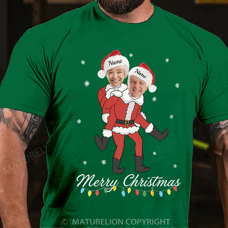 Maturelion Men's T-Shirt Personalized Christmas Face Photo Couple Cotton T-Shirt