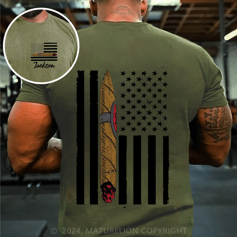 Maturelion Men's T-Shirt Custom Cigar Flag Cotton T-Shirt