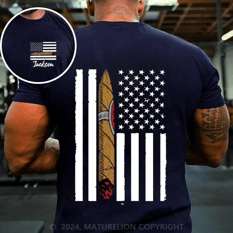 Maturelion Men's T-Shirt Custom Cigar Flag Cotton T-Shirt