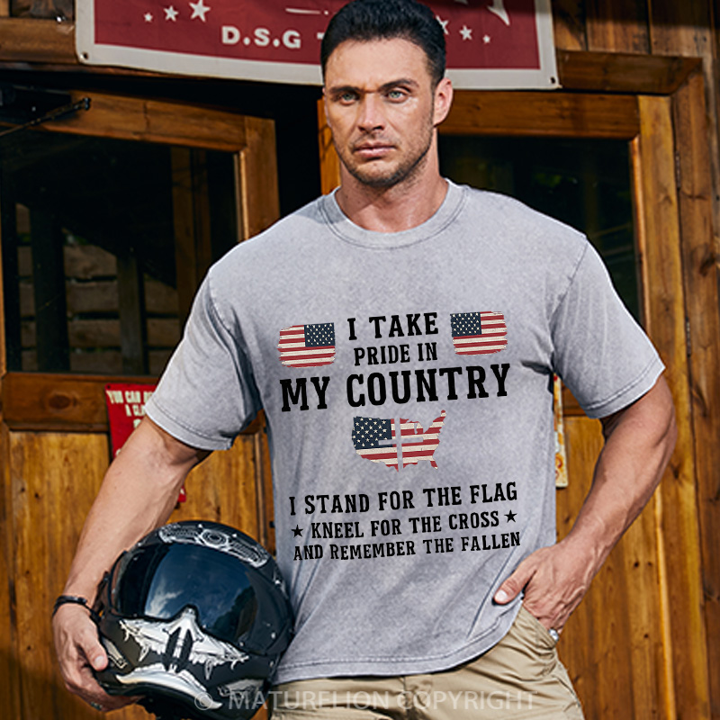 Maturelion Men's T-Shirt I Take In My Country, I Stand For The Flag And Remember The Fallen American Cotton T-Shirt