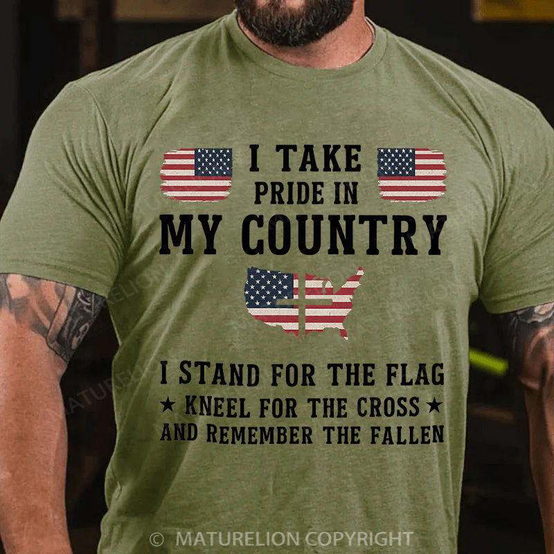 Maturelion Men's T-Shirt I Take In My Country, I Stand For The Flag And Remember The Fallen American Cotton T-Shirt