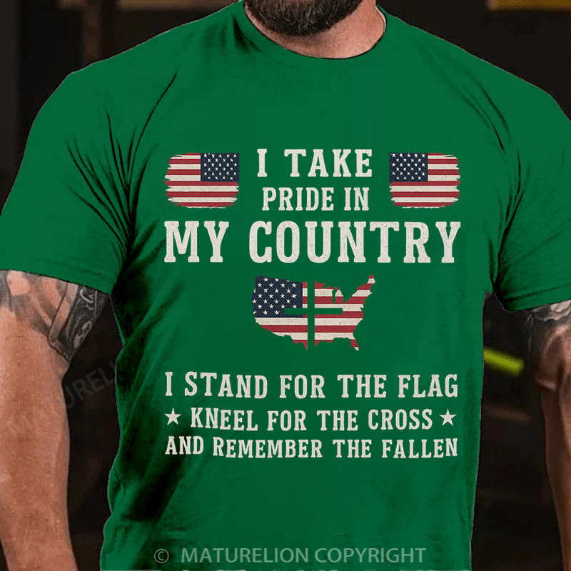 Maturelion Men's T-Shirt I Take In My Country, I Stand For The Flag And Remember The Fallen American Cotton T-Shirt