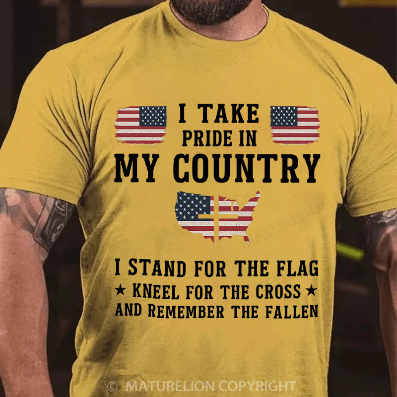 Maturelion Men's T-Shirt I Take In My Country, I Stand For The Flag And Remember The Fallen American Cotton T-Shirt