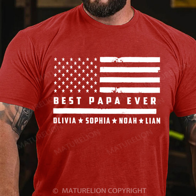 Maturelion Men's T-Shirt Custom Papa Shirt With Kids Names Cotton T-Shirt