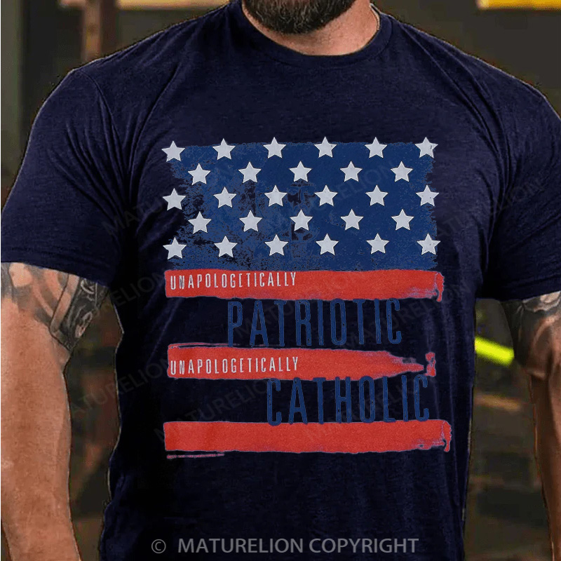Maturelion Men's T-Shirt Patriotic Flag Heavyweight Cotton T-Shirt