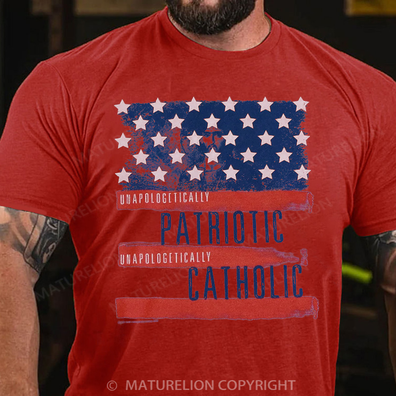 Maturelion Men's T-Shirt Patriotic Flag Heavyweight Cotton T-Shirt