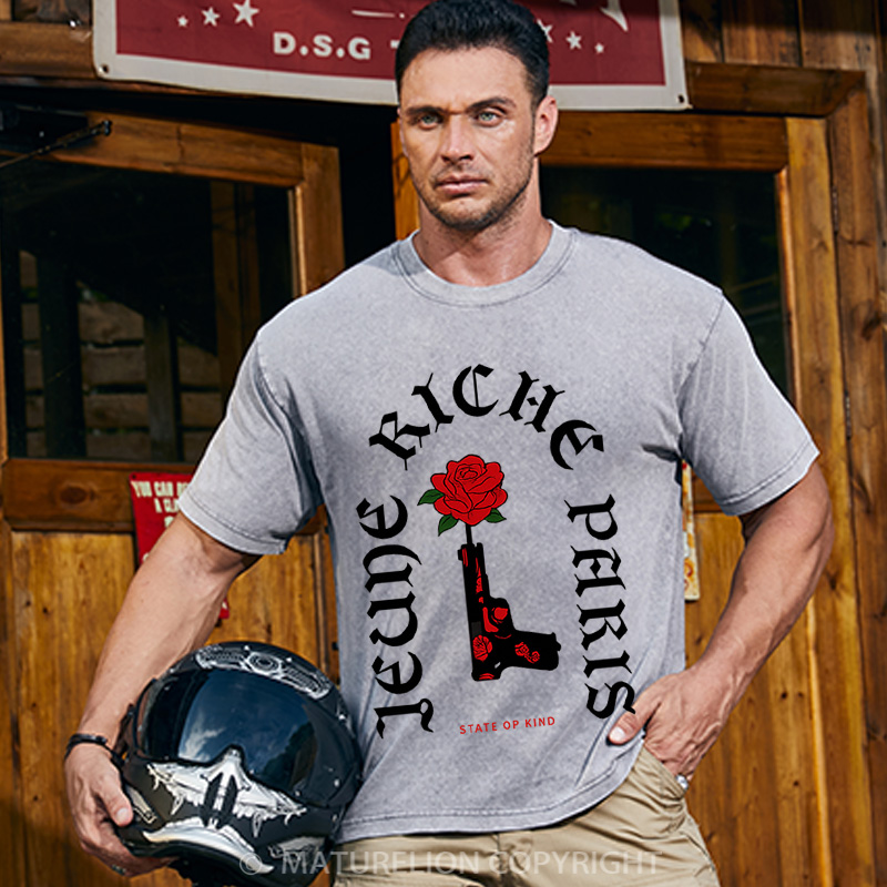 Maturelion Men's T-Shirt Gun & Roses Cotton T-Shirt