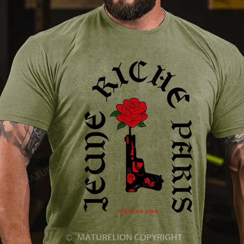 Maturelion Men's T-Shirt Gun & Roses Cotton T-Shirt