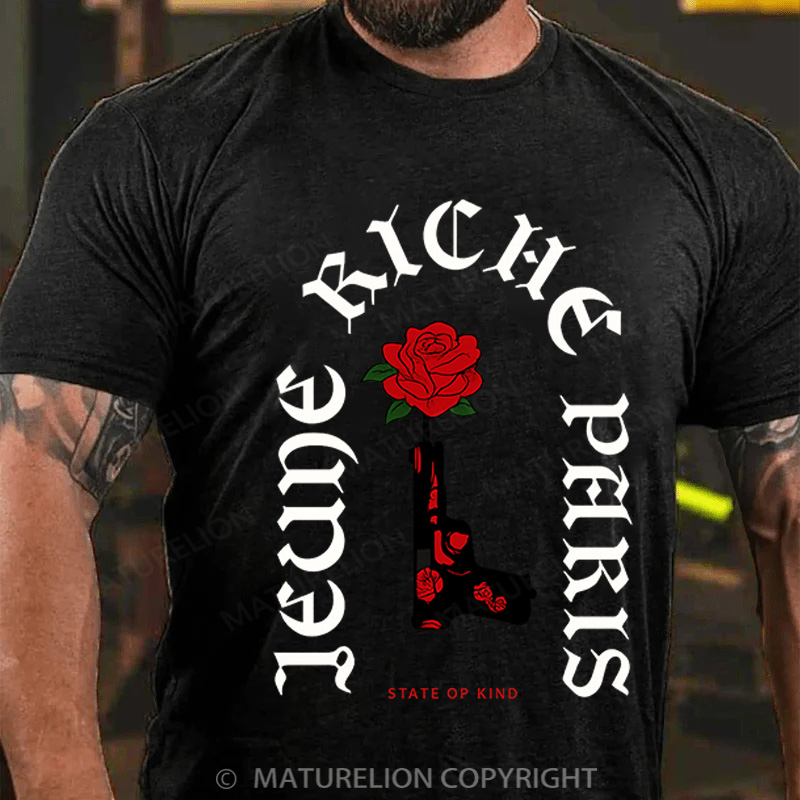 Maturelion Men's T-Shirt Gun & Roses Cotton T-Shirt