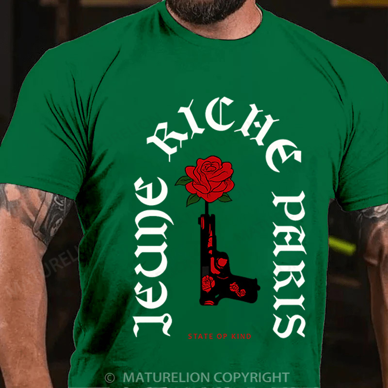 Maturelion Men's T-Shirt Gun & Roses Cotton T-Shirt