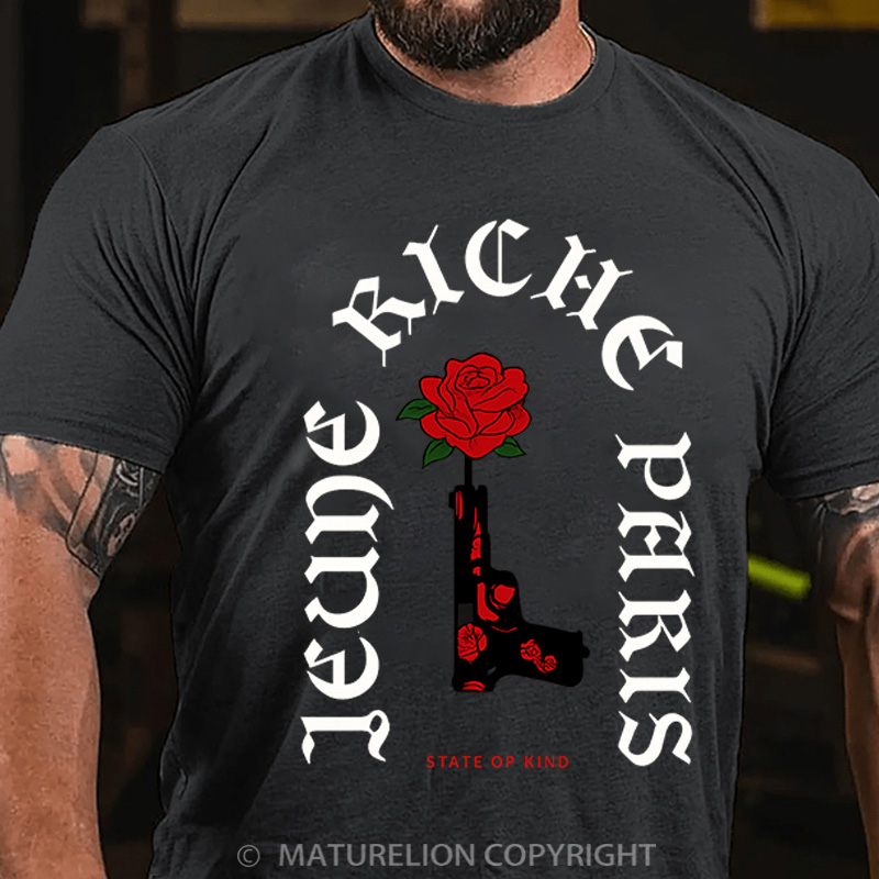 Maturelion Men's T-Shirt Gun & Roses Cotton T-Shirt