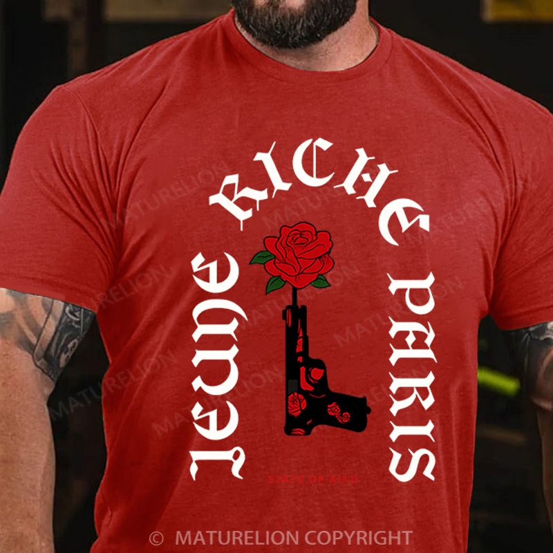 Maturelion Men's T-Shirt Gun & Roses Cotton T-Shirt