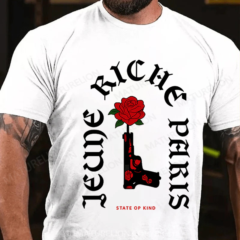 Maturelion Men's T-Shirt Gun & Roses Cotton T-Shirt