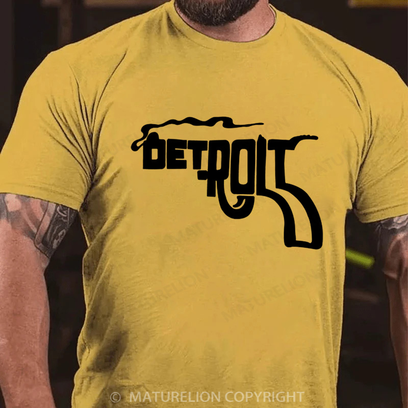 Maturelion Men's T-Shirt Detroit Pistol Cotton T-Shirt