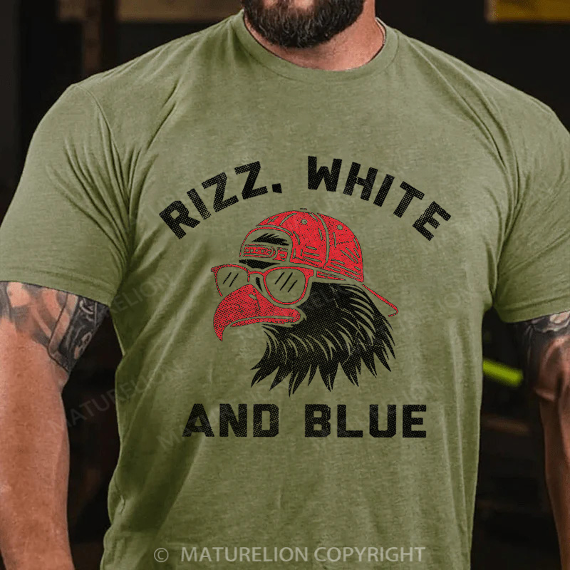 Maturelion Men's T-Shirt Rizz White And Blue Cotton T-Shirt