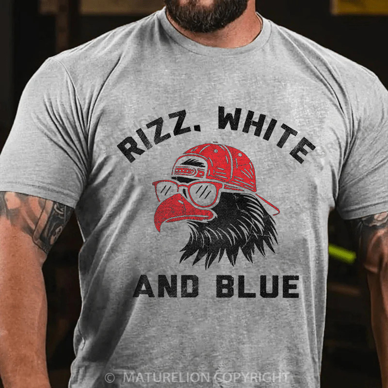 Maturelion Men's T-Shirt Rizz White And Blue Cotton T-Shirt