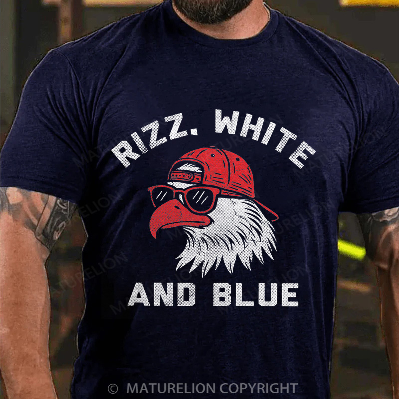 Maturelion Men's T-Shirt Rizz White And Blue Cotton T-Shirt