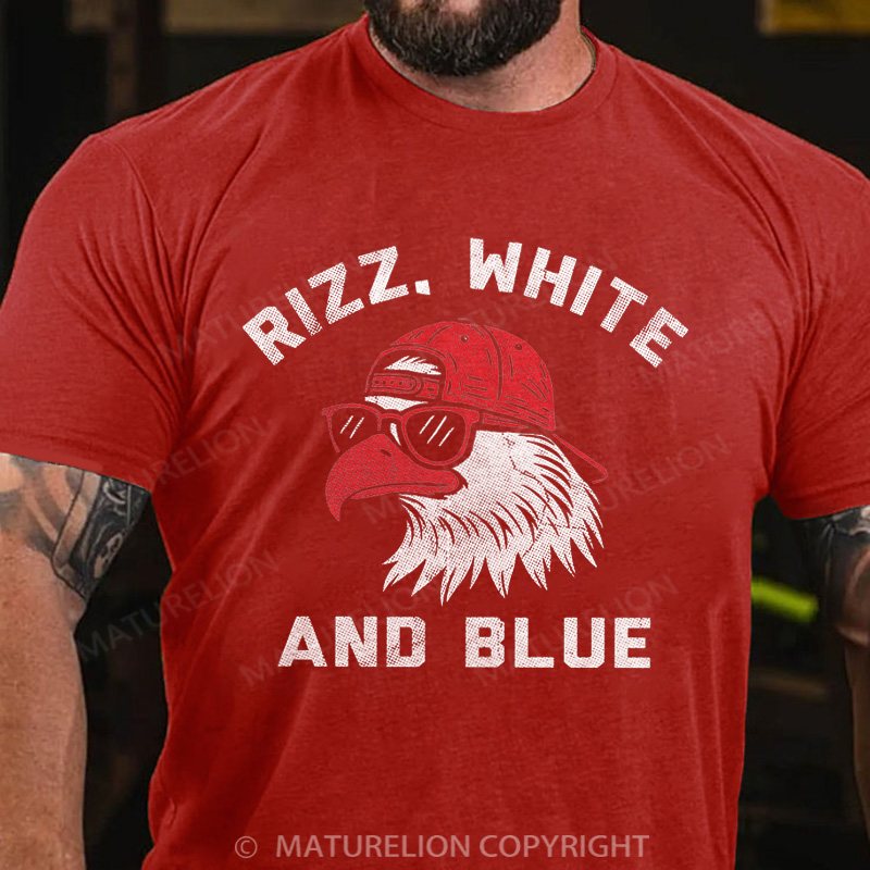 Maturelion Men's T-Shirt Rizz White And Blue Cotton T-Shirt