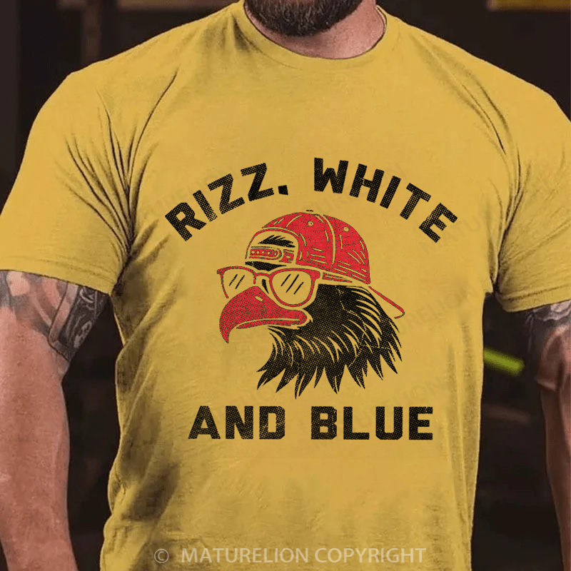 Maturelion Men's T-Shirt Rizz White And Blue Cotton T-Shirt