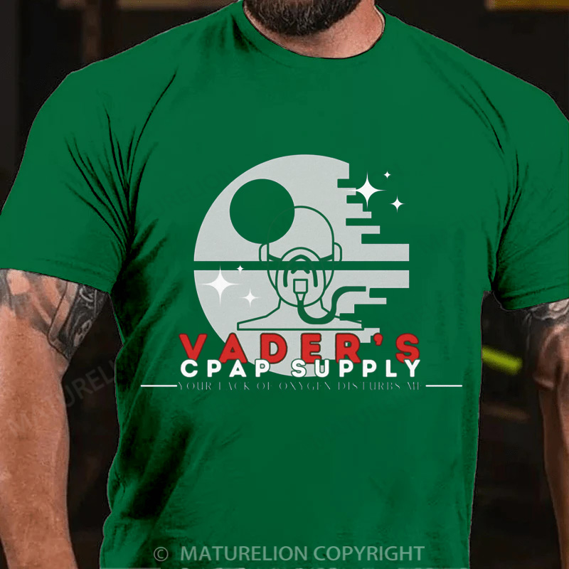 Maturelion Men's T-Shirt Darth Vader's CPAP Supply Cotton T-Shirt