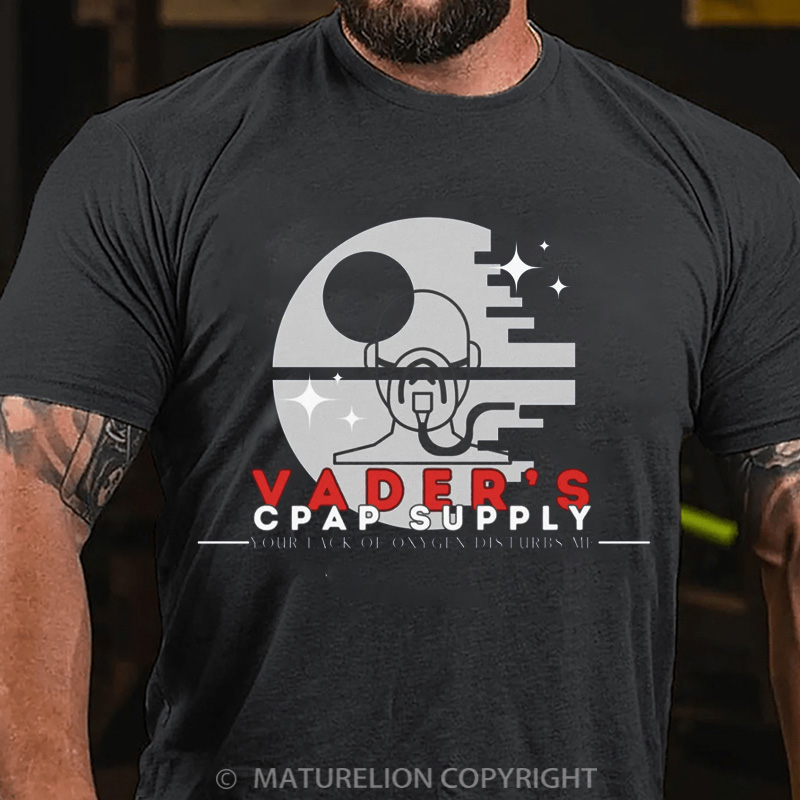 Maturelion Men's T-Shirt Darth Vader's CPAP Supply Cotton T-Shirt