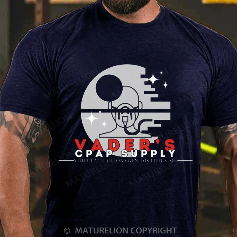 Maturelion Men's T-Shirt Darth Vader's CPAP Supply Cotton T-Shirt