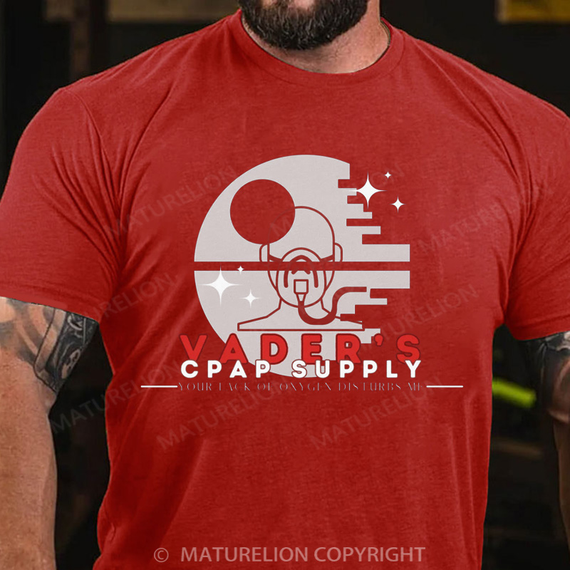 Maturelion Men's T-Shirt Darth Vader's CPAP Supply Cotton T-Shirt
