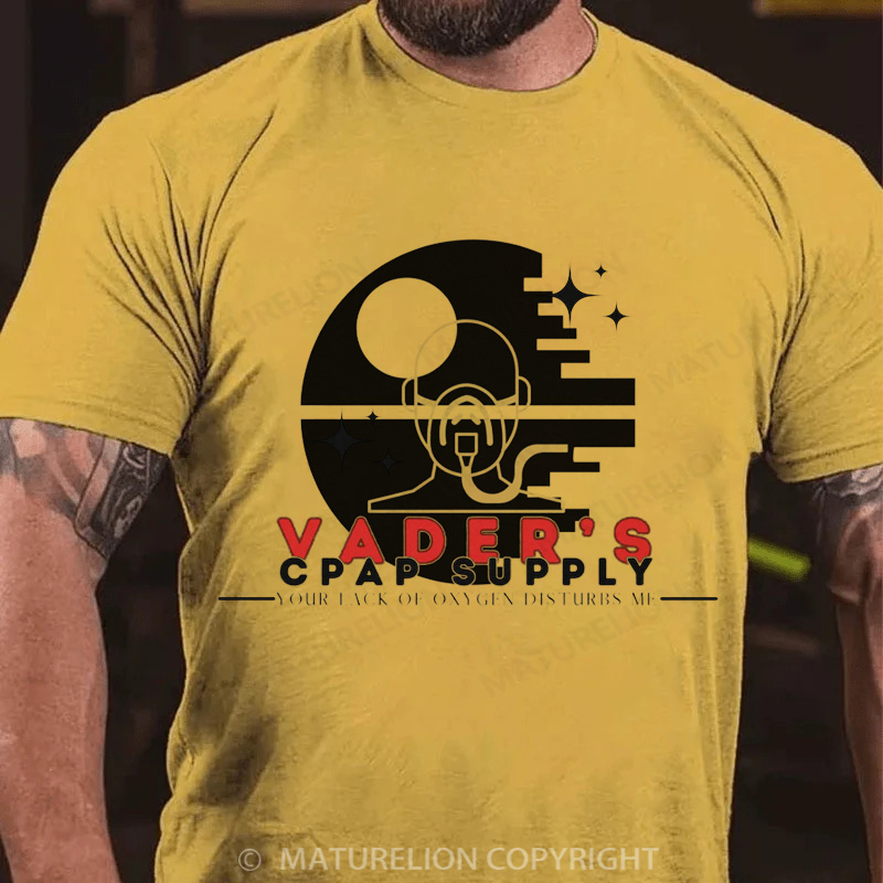 Maturelion Men's T-Shirt Darth Vader's CPAP Supply Cotton T-Shirt