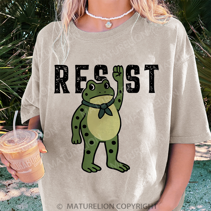 Maturelion Women's T-Shirt Resist Frog DTG Washed T-Shirt