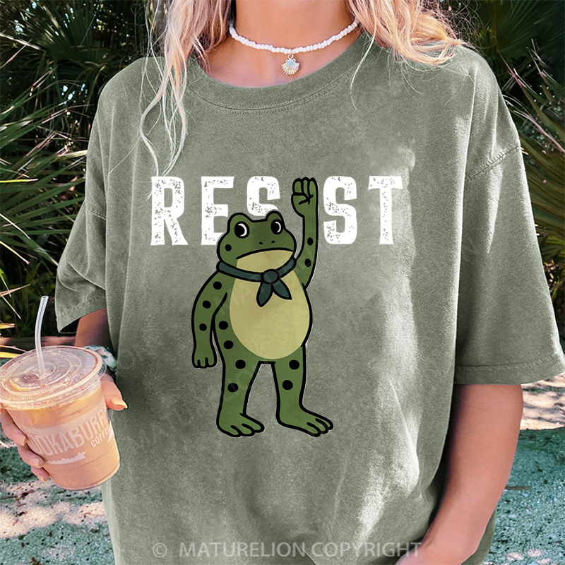 Maturelion Women's T-Shirt Resist Frog DTG Washed T-Shirt