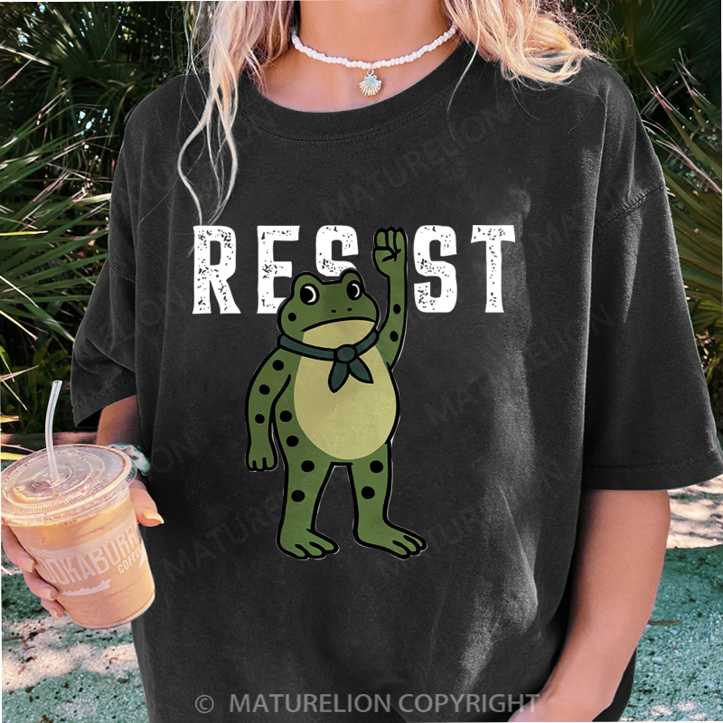 Maturelion Women's T-Shirt Resist Frog DTG Washed T-Shirt