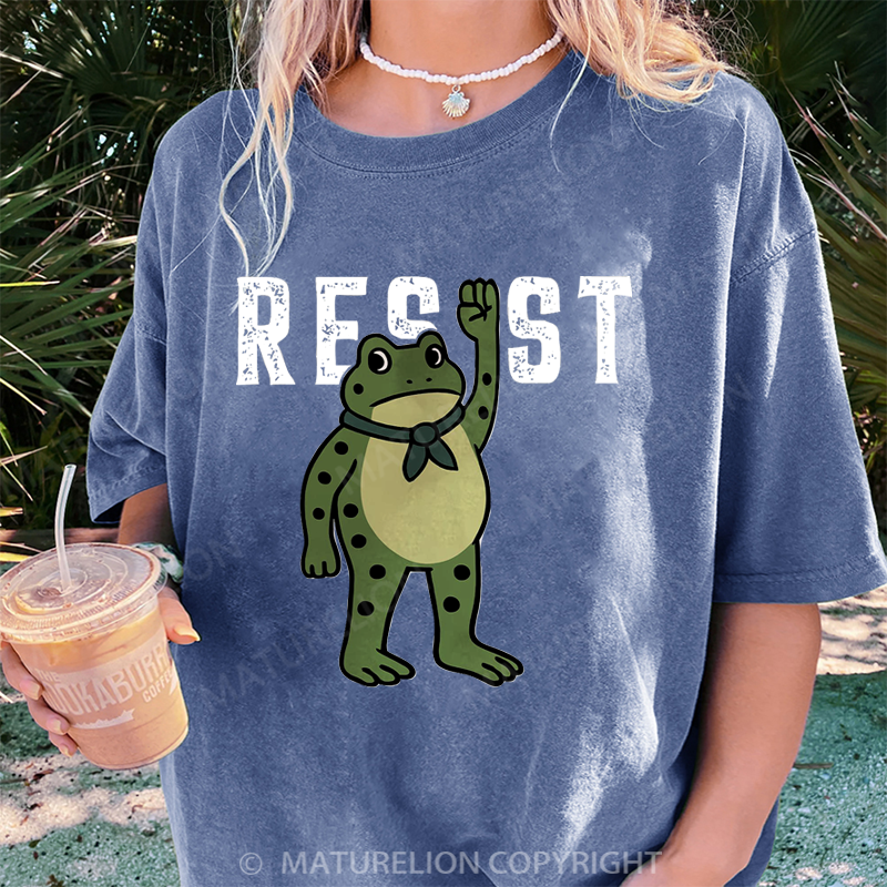 Maturelion Women's T-Shirt Resist Frog DTG Washed T-Shirt