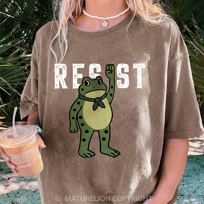 Maturelion Women's T-Shirt Resist Frog DTG Washed T-Shirt