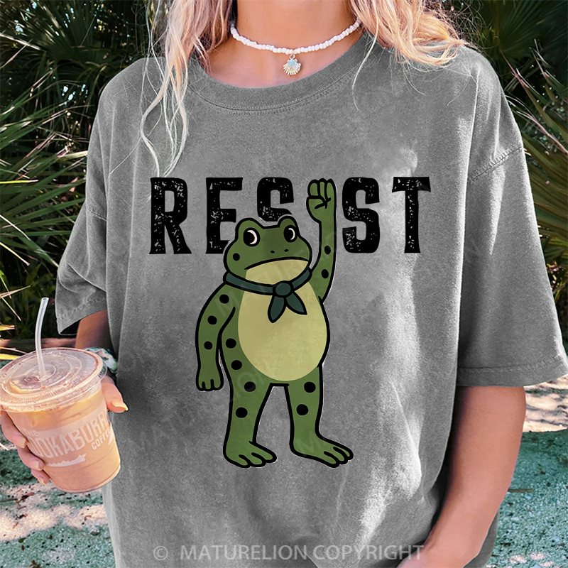 Maturelion Women's T-Shirt Resist Frog DTG Washed T-Shirt