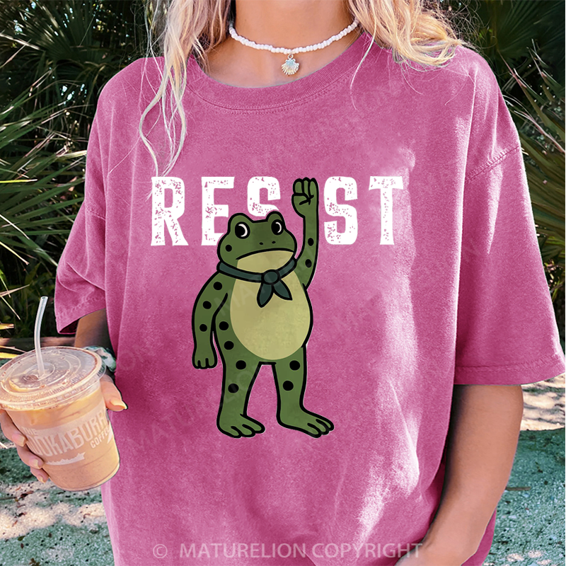 Maturelion Women's T-Shirt Resist Frog DTG Washed T-Shirt