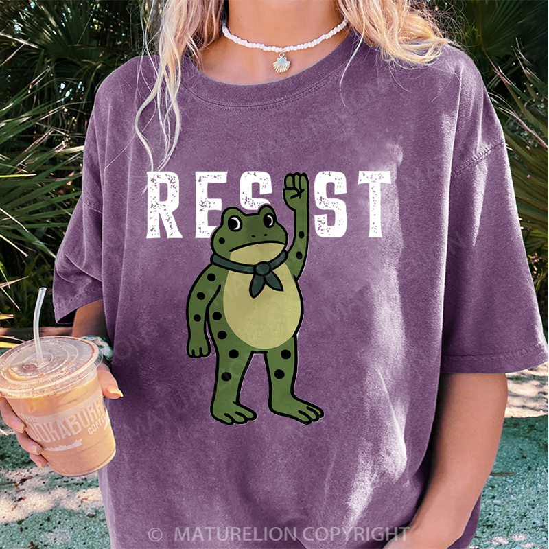 Maturelion Women's T-Shirt Resist Frog DTG Washed T-Shirt