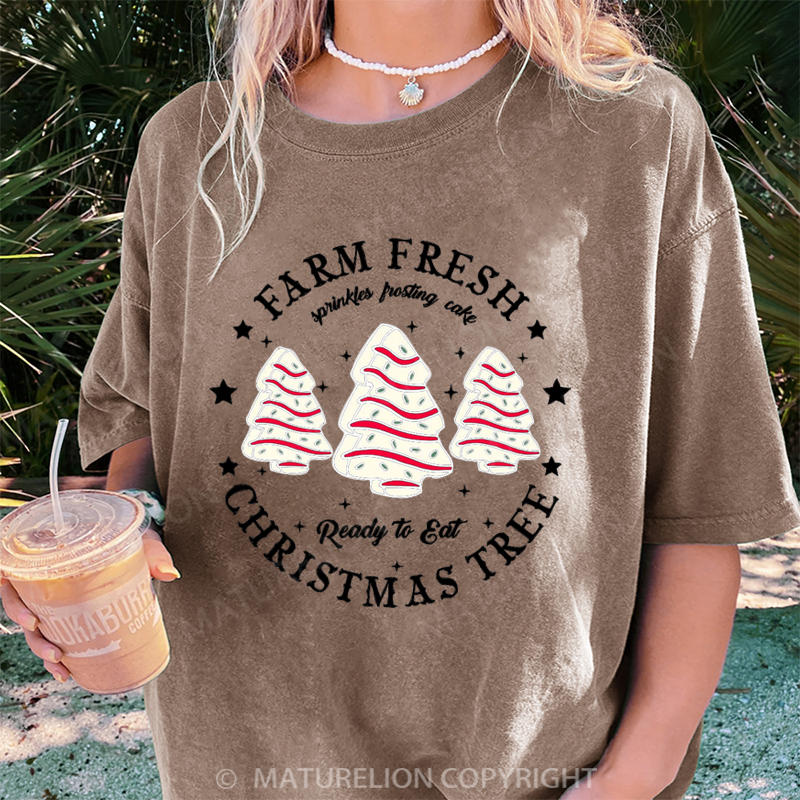 Maturelion Women's T-Shirt Farm Fresh Christmas Tree DTG Washed T-Shirt