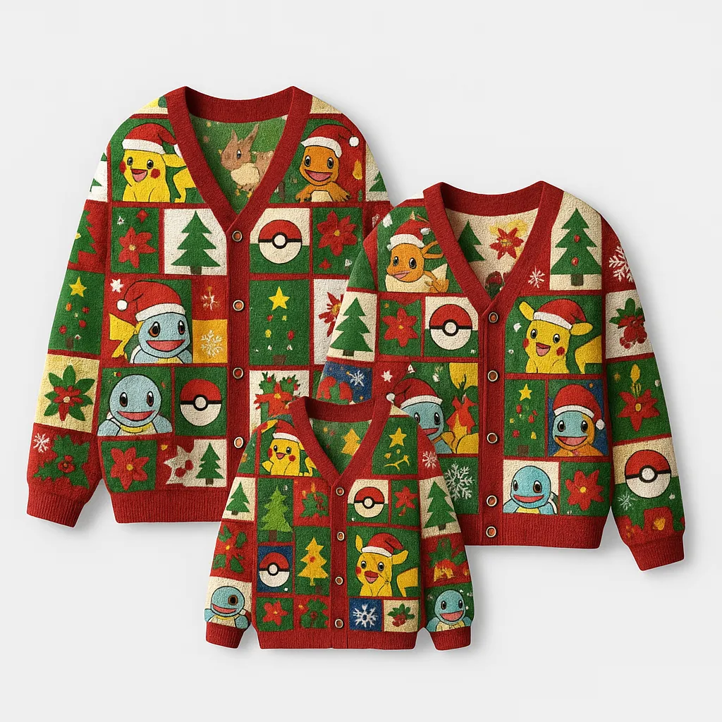 Maturelion Classical Pokes Family Christmas Gift Cardigan Sweater