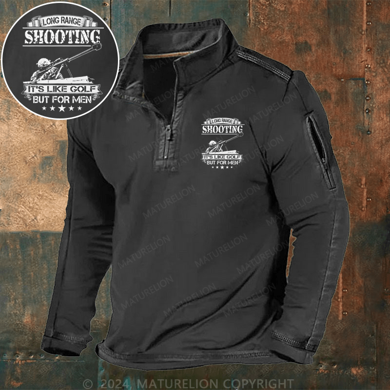 Maturelion Men's Henley Shirt Long Range Shooting It's Like Golf But For Men Henley Shirt
